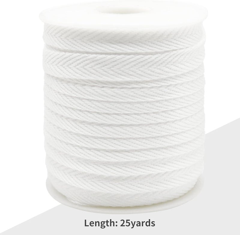 Evora 3/8 Inch Herringbone Twill Tape - 25 Yards Polyester Cotton Fabric Trim, 1mm Thick Durable Soft Webbing Strap for Sewing & Garment, Crafting- Flat Double Fold Bias Tape (White 001) - Image 2